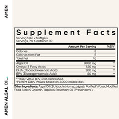 Amen Algal Oil DHA EPA capsules closeup for plant-based omega-3
