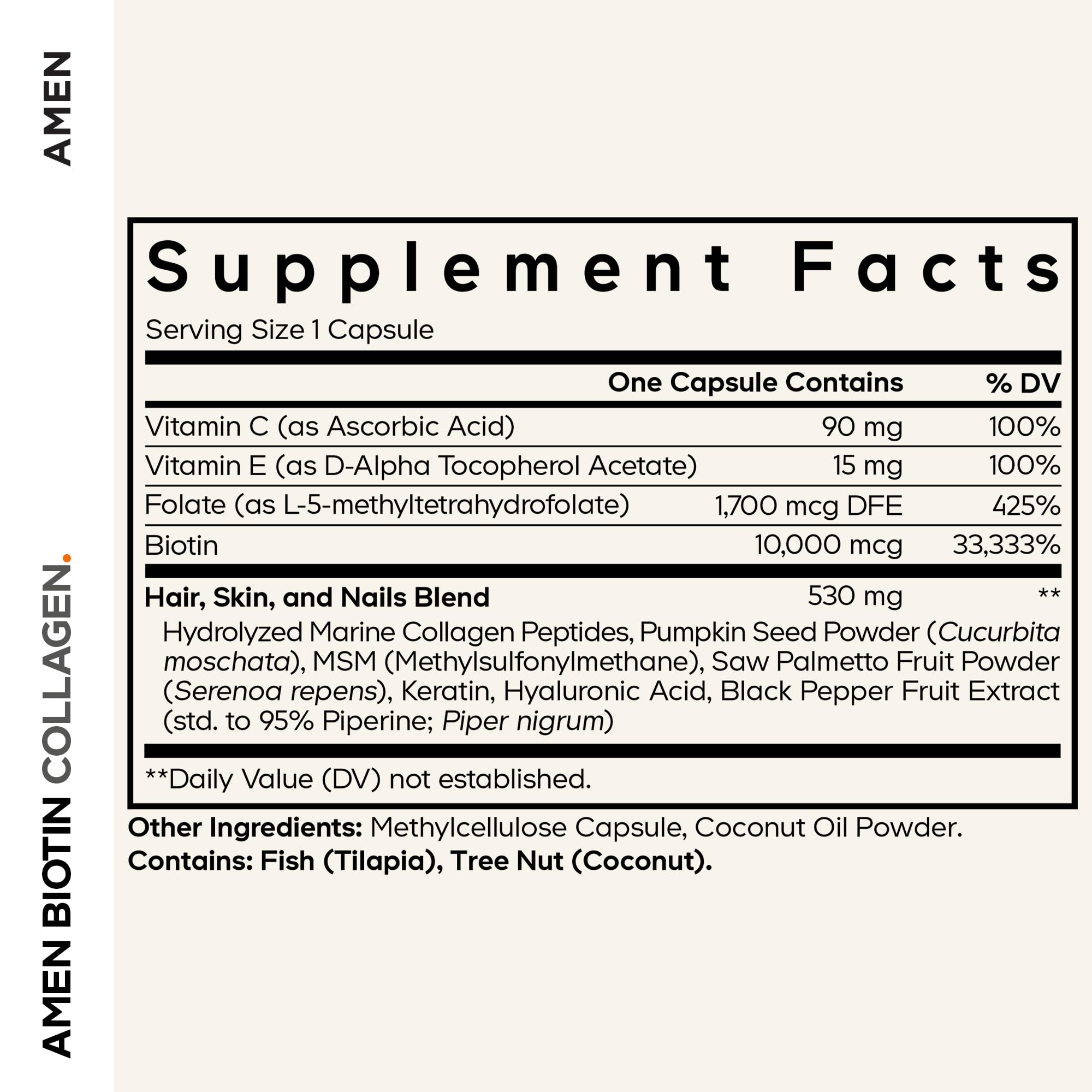 Amen Biotin Collagen tablets pack shown on a clean surface for daily use