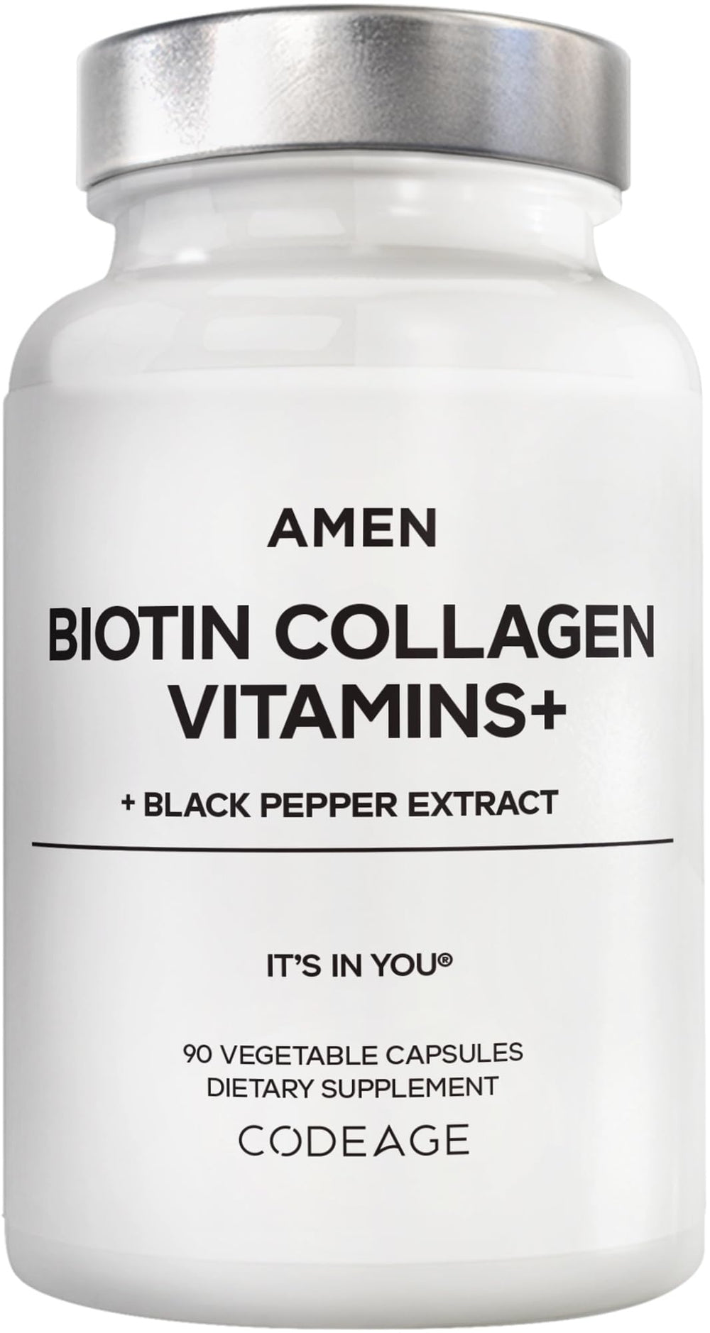 Amen Biotin Collagen vitamins bottle for smooth daily wellness