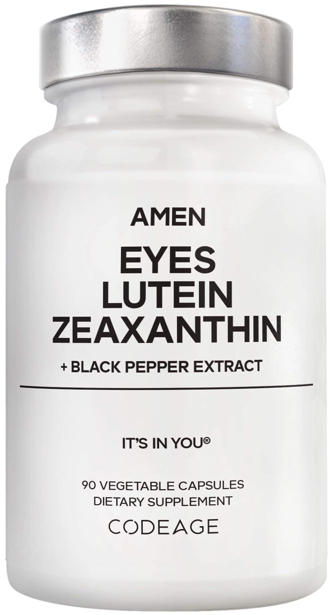 Amen Eyes bottle with lutein and zeaxanthin capsules for daily eye care.