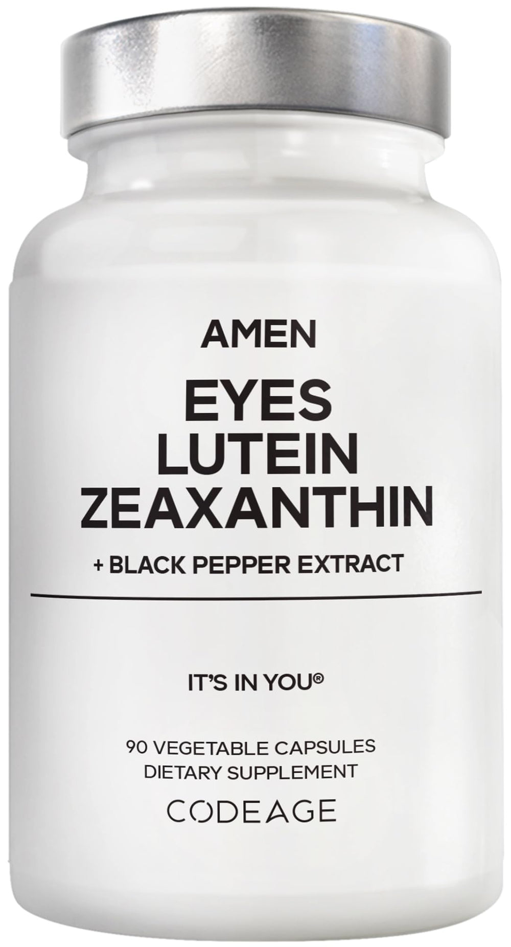 Amen Eyes bottle with lutein and zeaxanthin capsules for daily eye care.