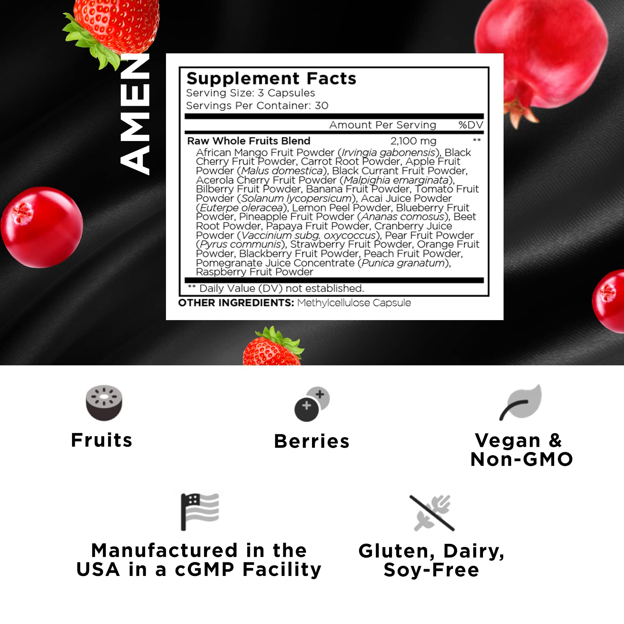Amen Fruits berry extracts image highlighting polyphenols from dark berries for daily antioxidant support