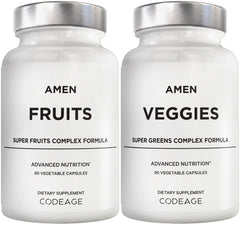 Amen Fruits and Veggies bundle bottle front, vegan daily multivitamin for balanced nutrition.