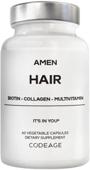 Amen Hair Vitamins bottle label highlighting a daily nourishment routine for hair