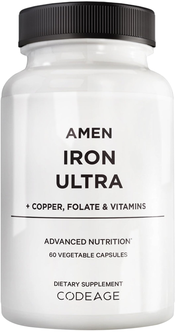 Amen Iron Ultra bottle front view showing 60 capsules for daily iron support