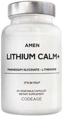 Amen Lithium Calm+ bottle with capsules for daily calm and focus.