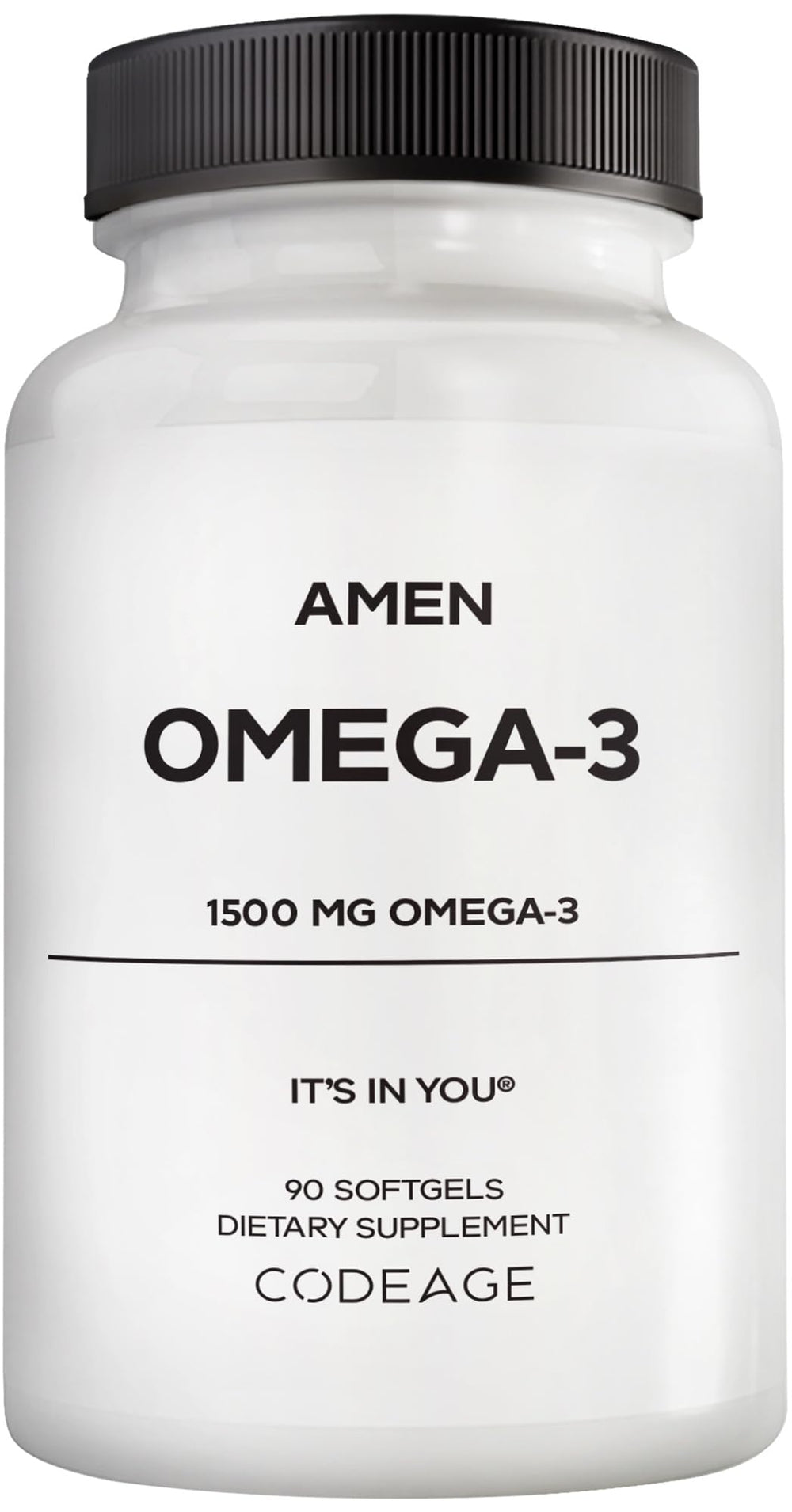 Amen Omega-3 softgel bottle for daily heart and brain wellness.