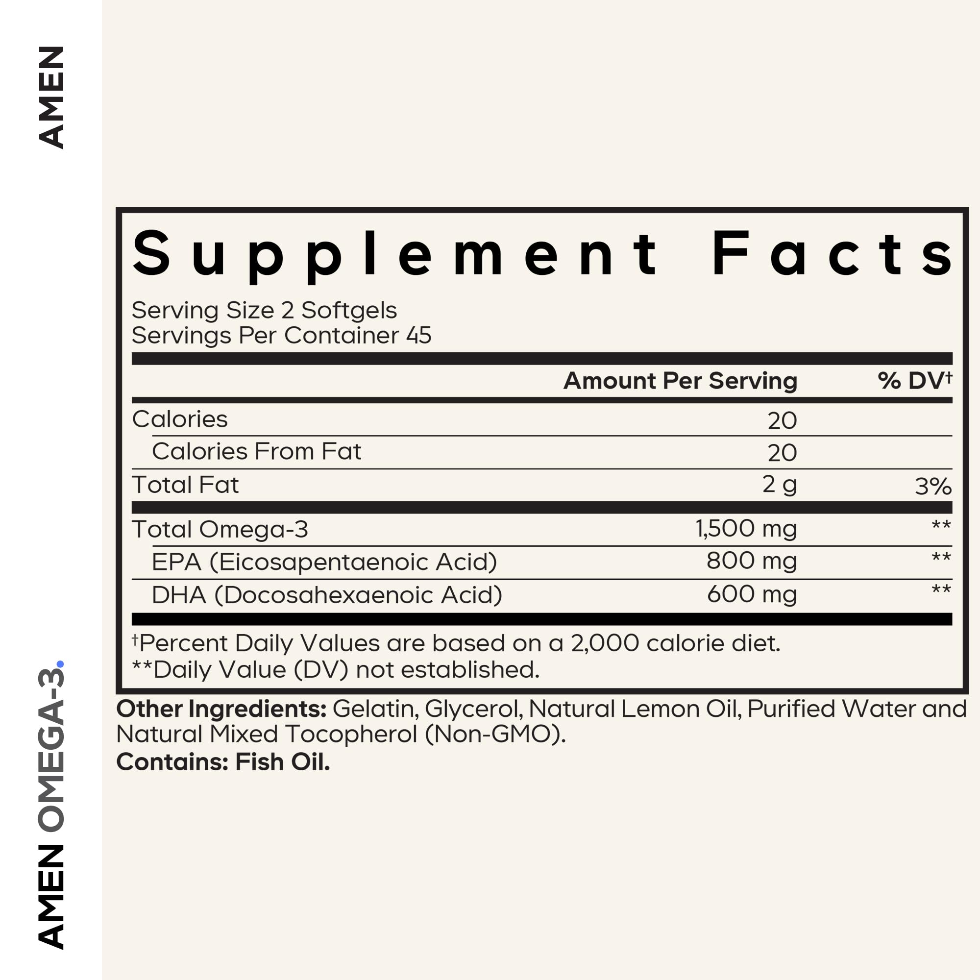 Amen Omega-3 pour shows softgels ready for daily EPA and DHA intake.