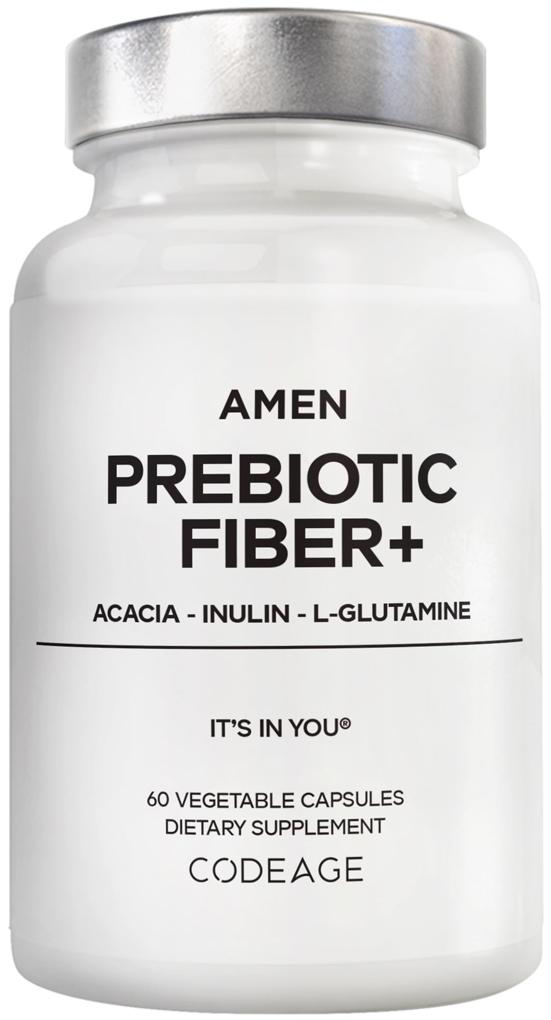 Amen Prebiotic Fiber bottle with capsules for daily fiber support