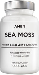 Amen Sea Moss supplement bottle front with 1000 mg blend for daily wellness.