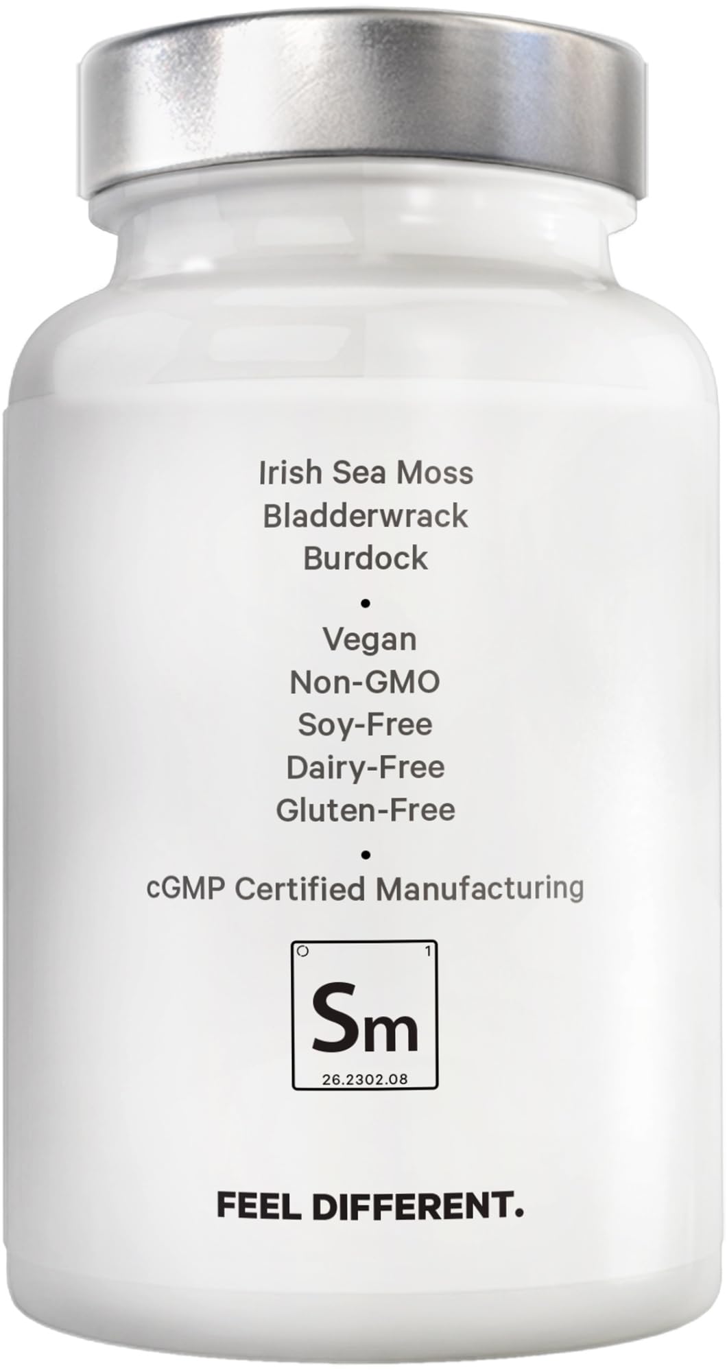 Amen Sea Moss product back label detailing non-GMO and vegan benefits.