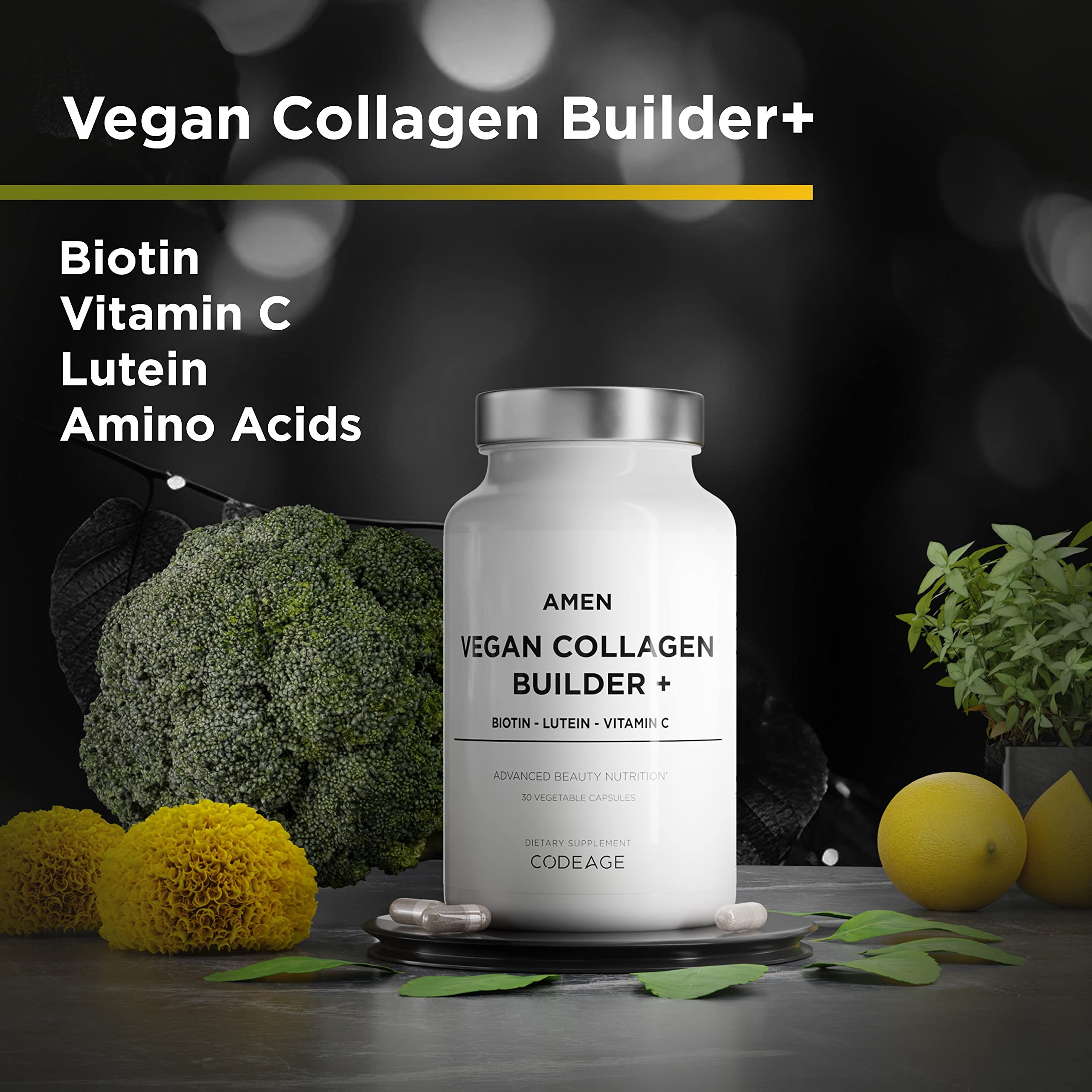 Amen Vegan Collagen Builder organic cranberry image highlights fruit-based ingredients.