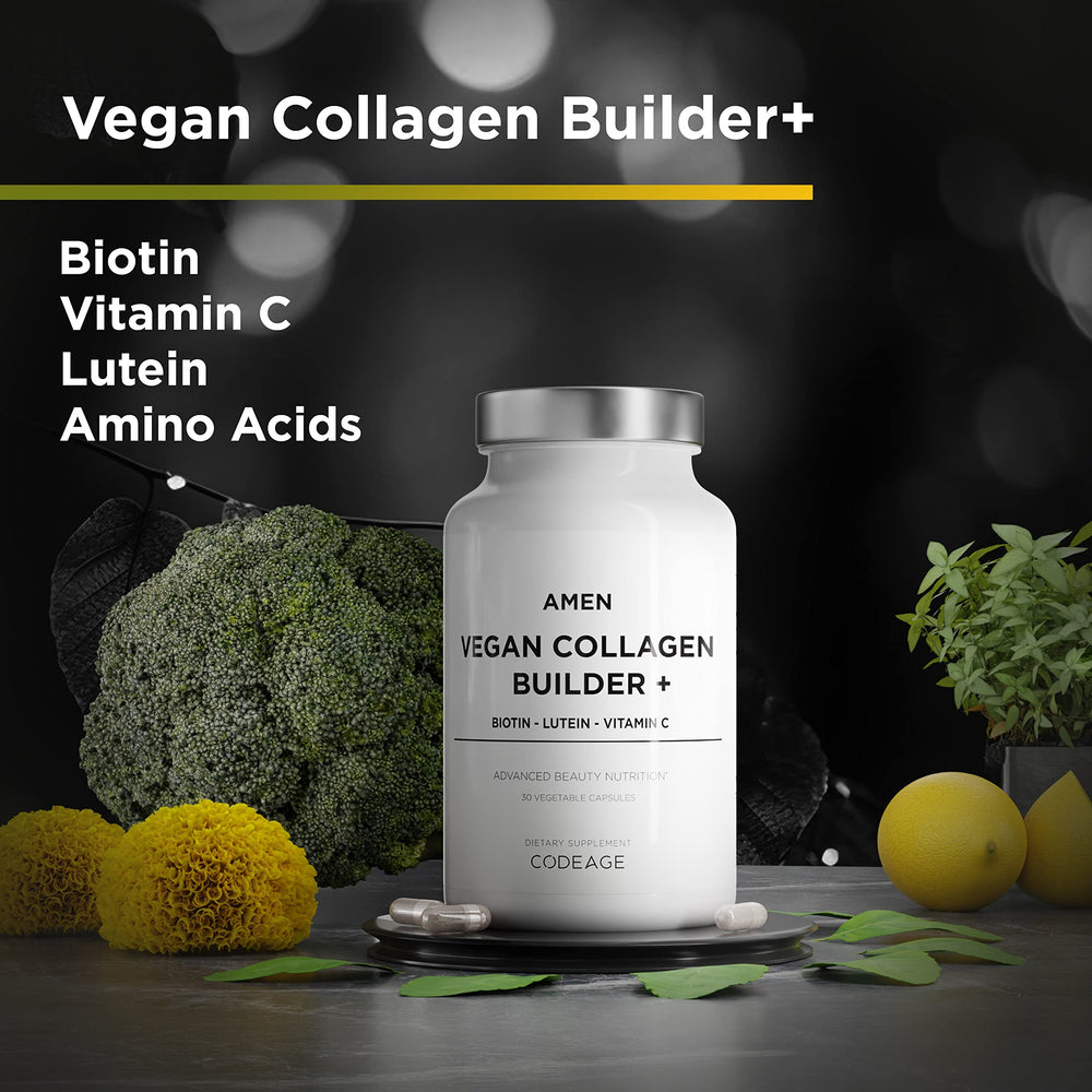 Amen Vegan Collagen Builder organic cranberry image highlights fruit-based ingredients.