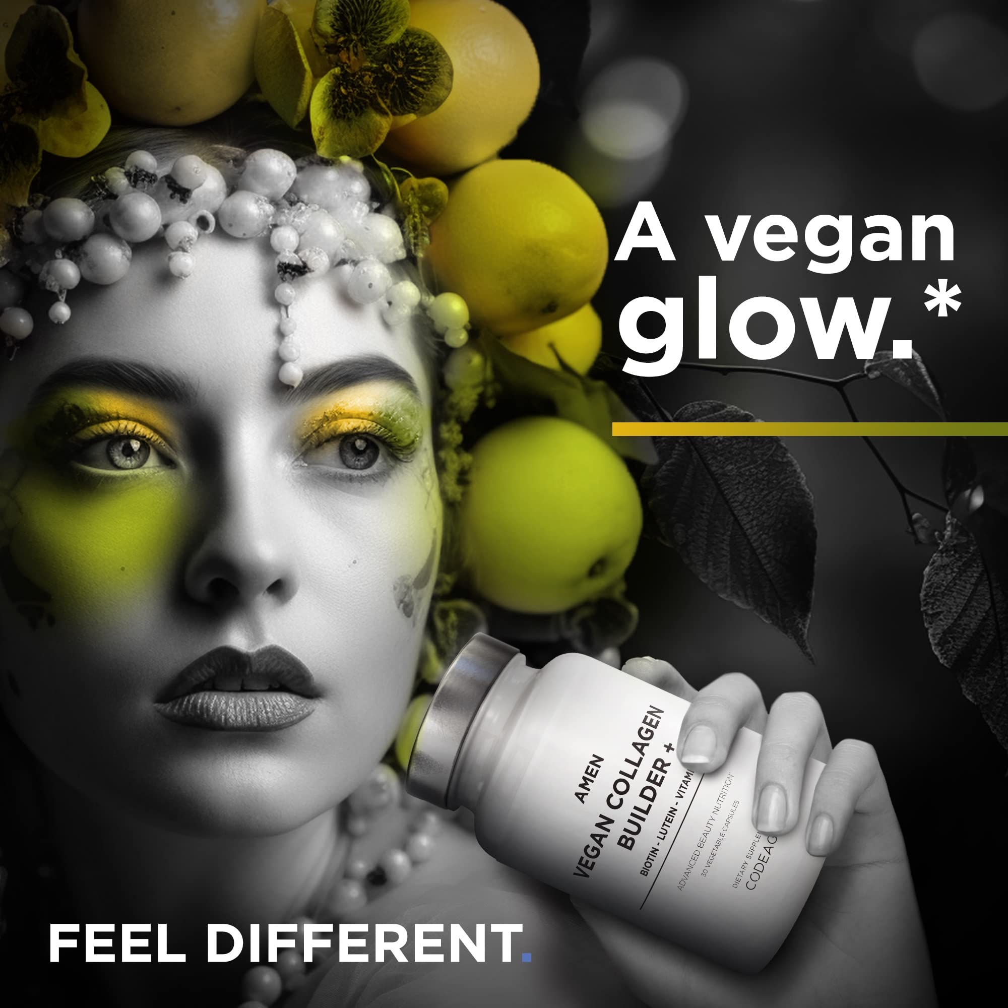 Amen Vegan Collagen Builder organic holy basil image reflects botanical blend.