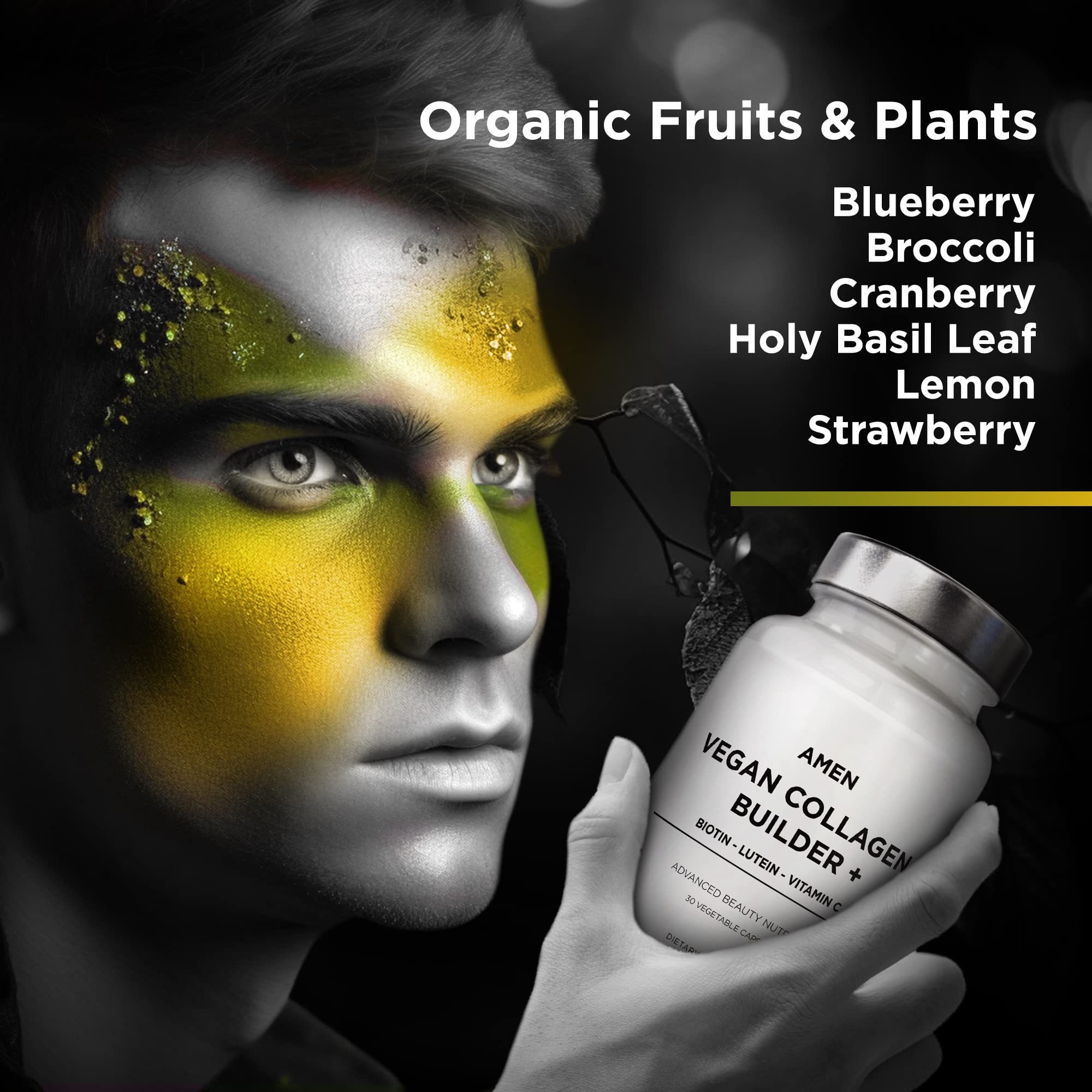 Amen Vegan Collagen Builder organic lemon slice showcases citrus vitamin C component.