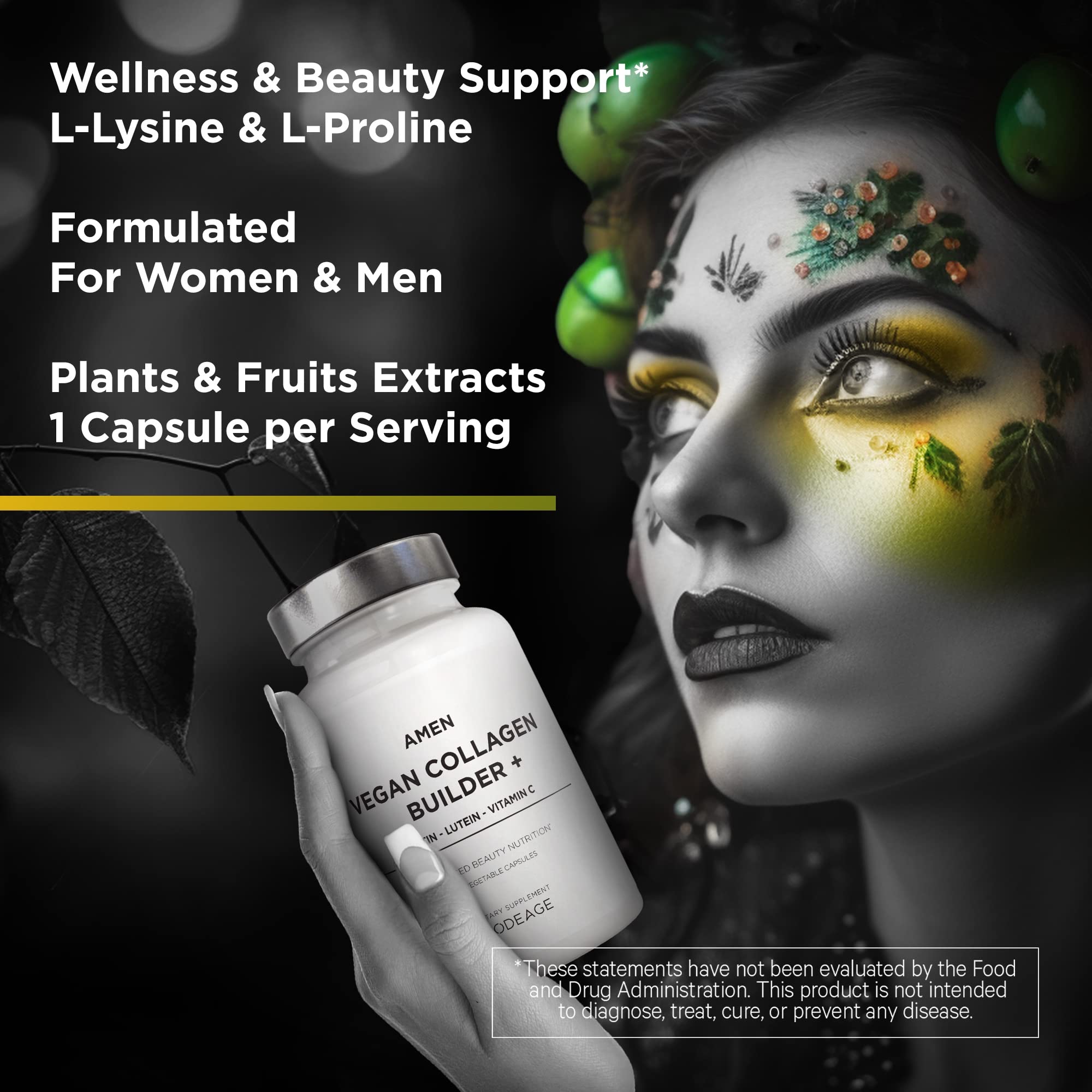 Amen Vegan Collagen Builder organic strawberry imagery suggests fruity, refreshing blend.