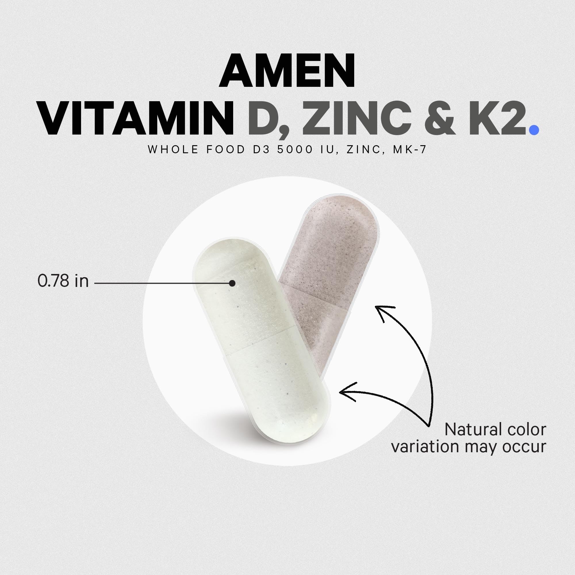 Amen Vitamin D, K2 & Zinc bottle-pour demonstrating capsule release