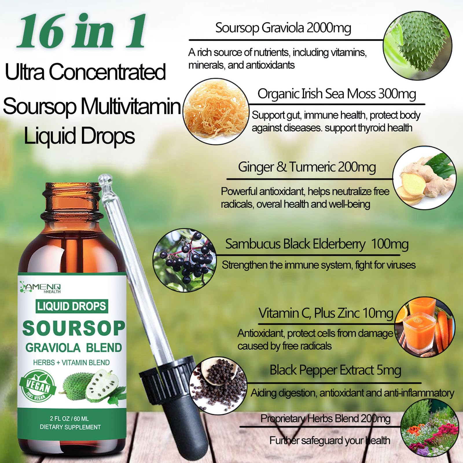 AMENQ hHEALTH Organic non-GMO label on bottle