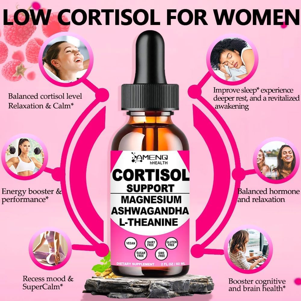 AMENQ hHEALTH raspberry-flavored cortisol liquid drops for easy daily use.