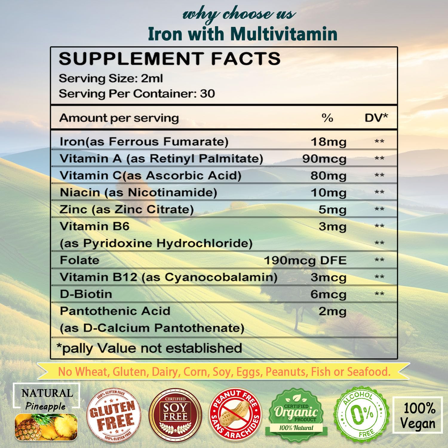 AMENQ hHEALTH vegan iron drops free from common allergens and gluten.