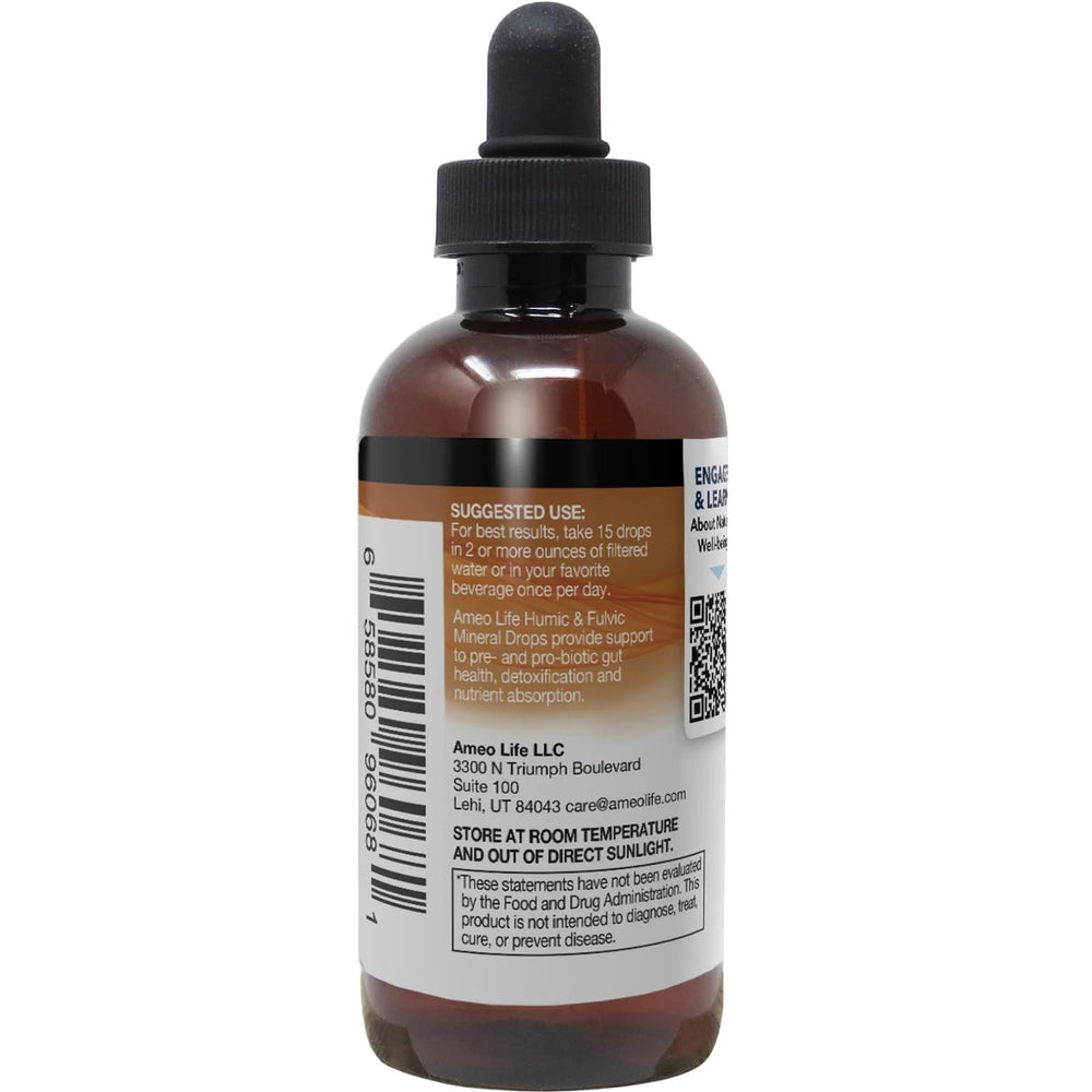 Ameo Life Humic & Fulvic Mineral Drops dropper ready for dosing.