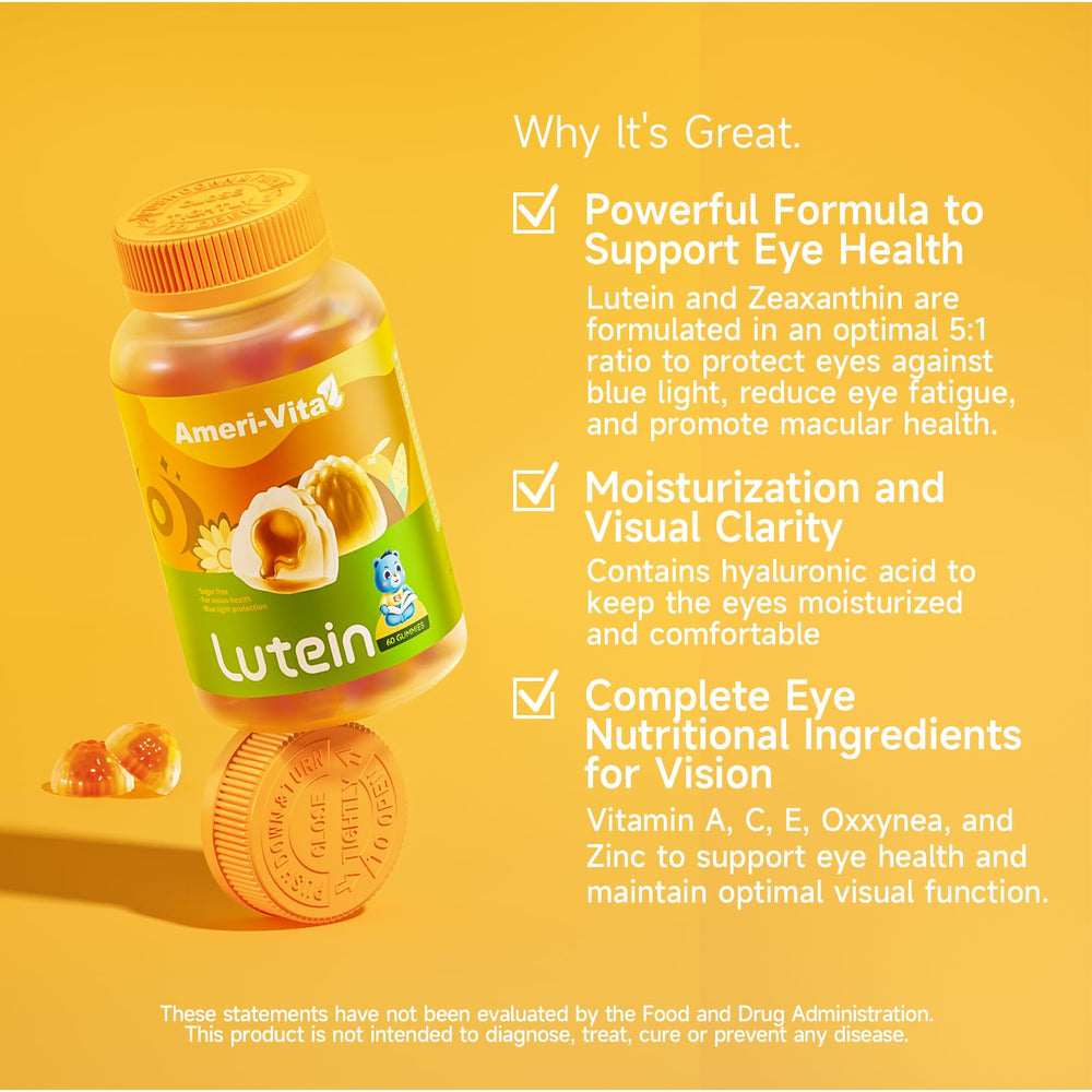 Ameri-Vita lutein gummies orange flavor highlight daily eye support