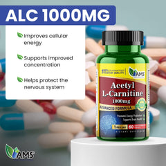 America Medic & Science Acetyl L-Carnitine 1000mg capsules closeup may support focus and cognitive clarity