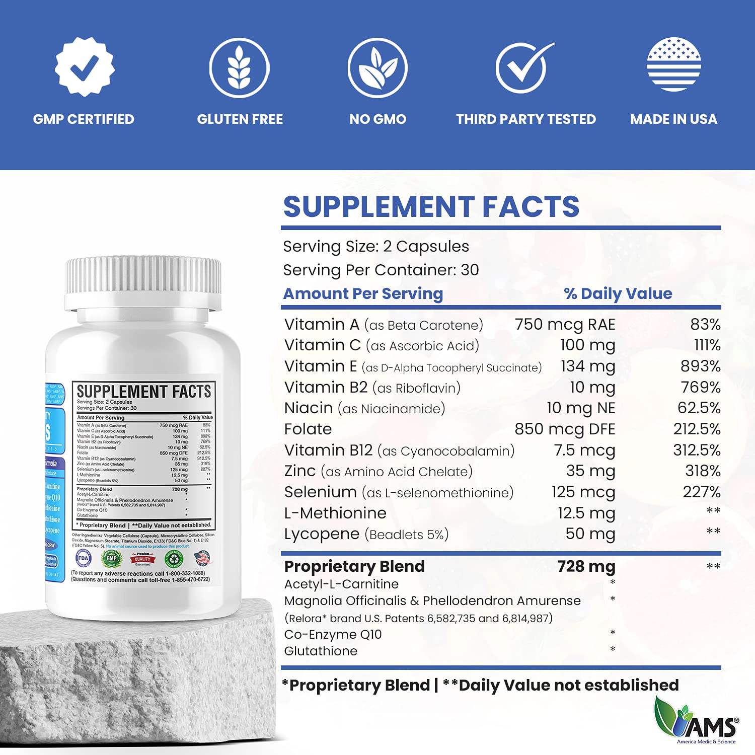 America Medic & Science MFS Plus nutrients zinc coq10 highlighting key reproductive health support.