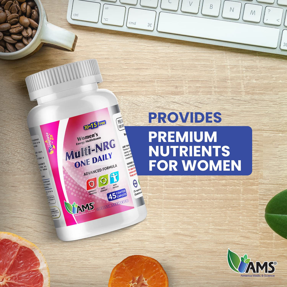America Medic & Science multivitamins ingredients panel showing essential vitamins and minerals.