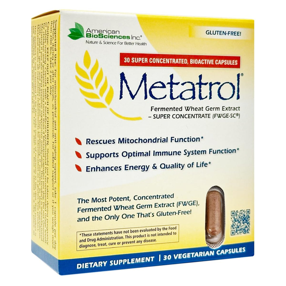 American BioSciences Metatrol bottle front label with potency note for immune support.