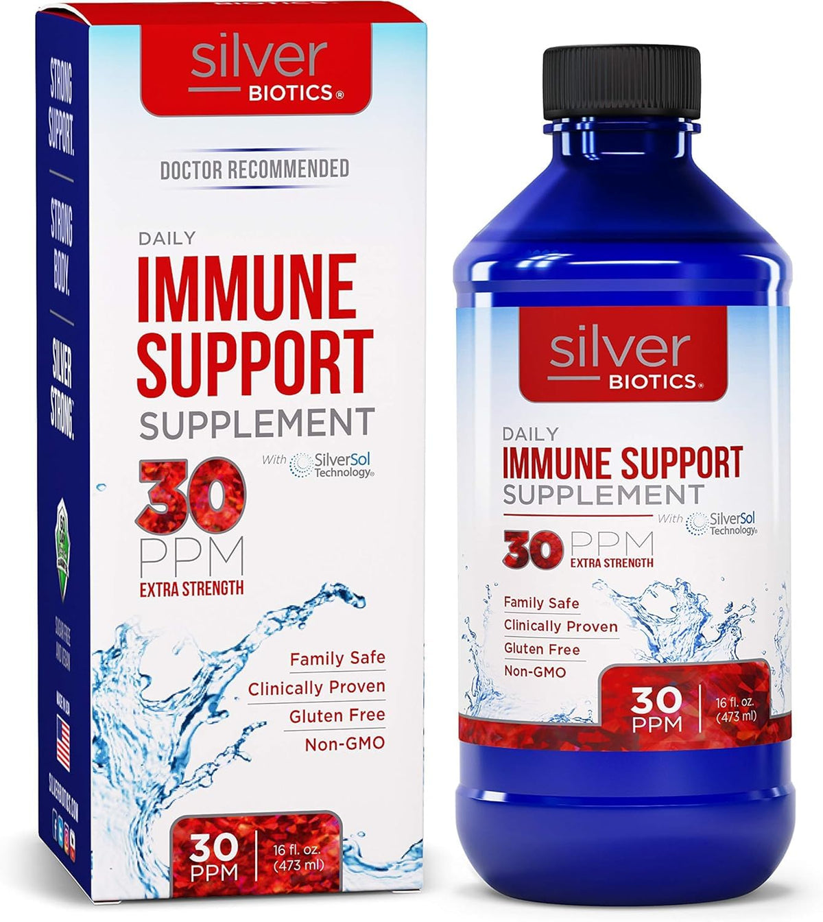 American Biotech Labs Silver Biotics bottle front view for daily immune support.