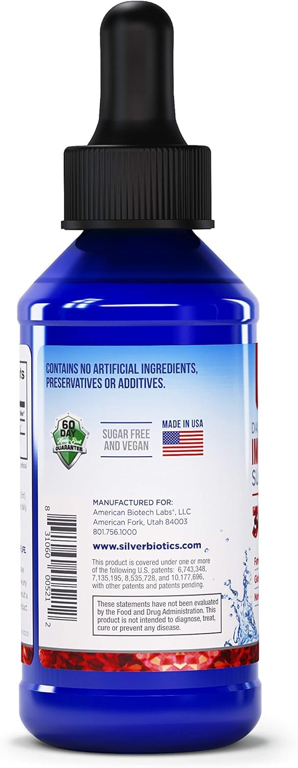Silver Biotics Liquid label shows 30 PPM SilverSol technology for multivalent action