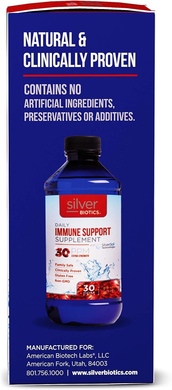 American Biotech Labs Silver Biotics packaging box displayed.