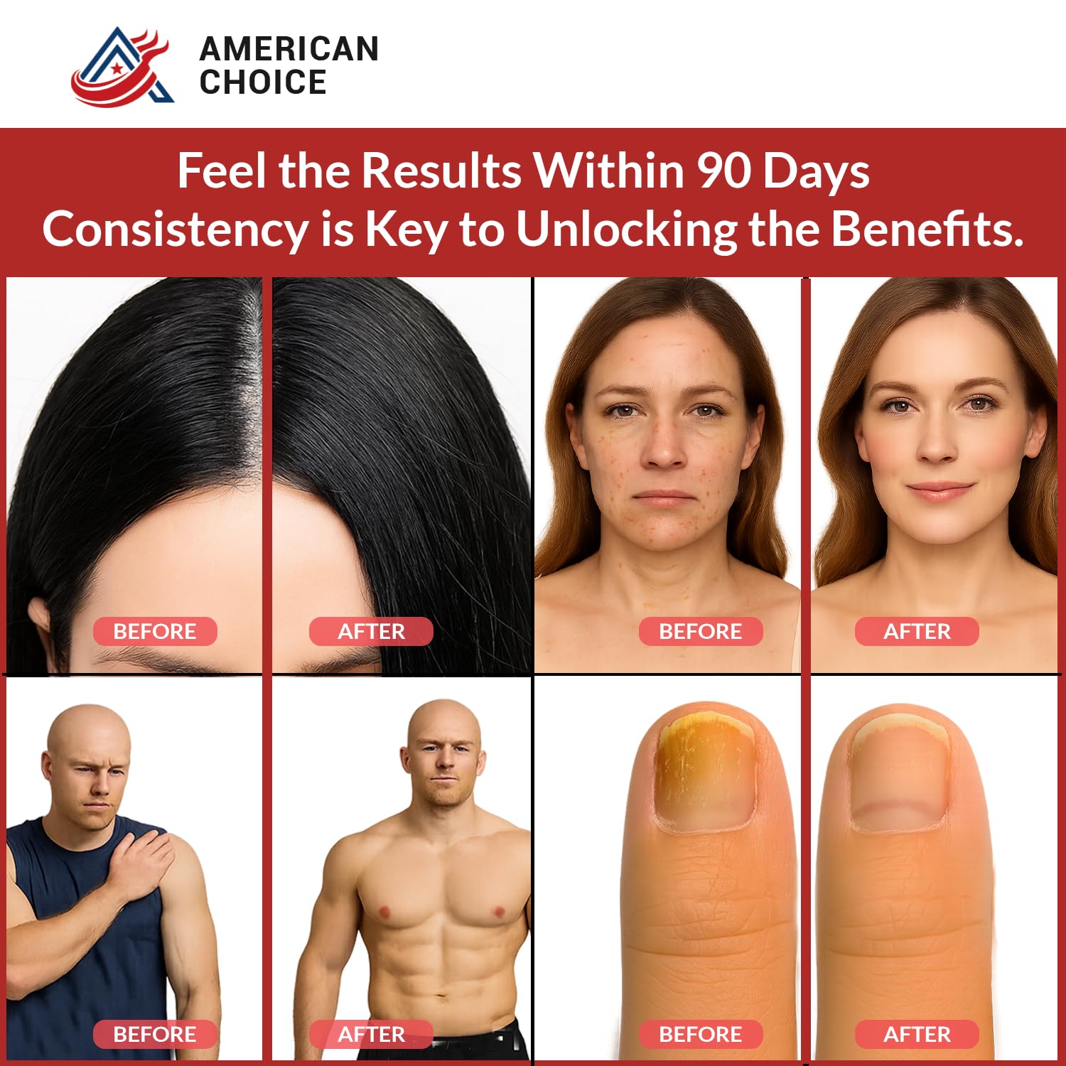 American Choice product label close-up highlights key ingredients and serving size.