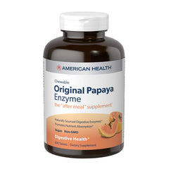 American Health papaya enzyme chewables bottle for convenient post-meal support