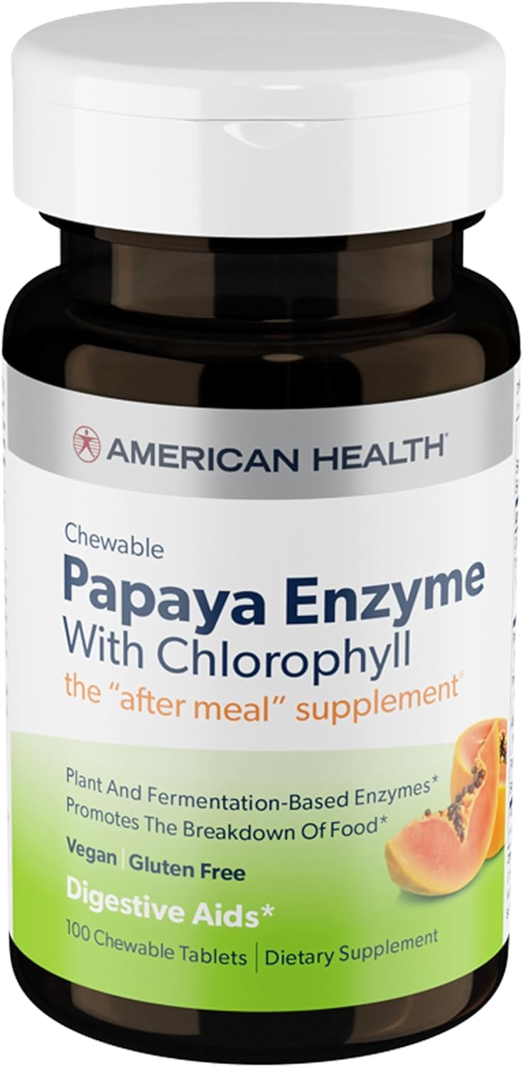American Health Papaya Enzyme with Chlorophyll bottle for after-meal support