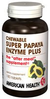 American Health Super Papaya Enzyme Plus bottle showcasing non-GMO, plant-based enzymes