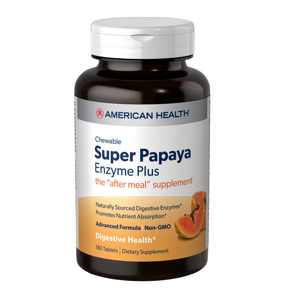 American Health Super Papaya Enzyme Plus chewables after meals for easier post-meal digestion