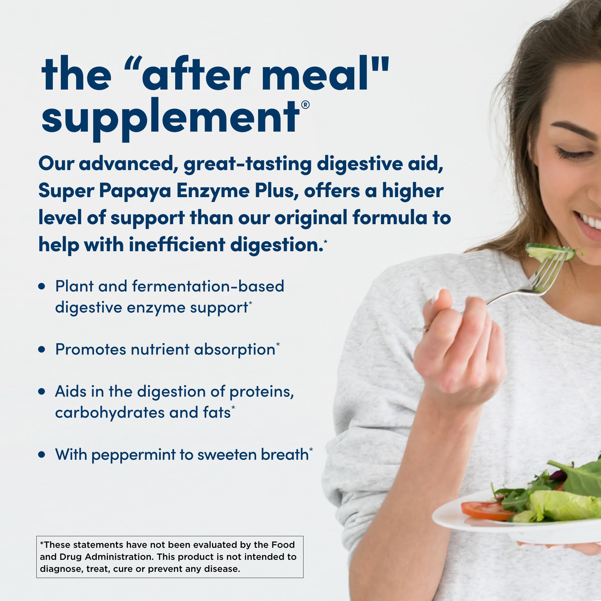 American Health Super Papaya Enzyme Plus ingredients image emphasizing natural papaya enzymes.