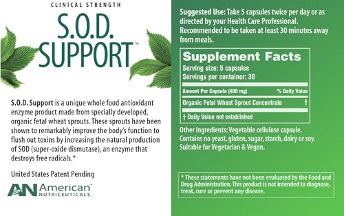American Nutriceuticals SOD Support capsules ready for fast, painless daily intake.
