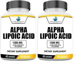 American Standard Alpha Lipoic Acid bottle front label shows 1300mg per serving for daily antioxidant support.