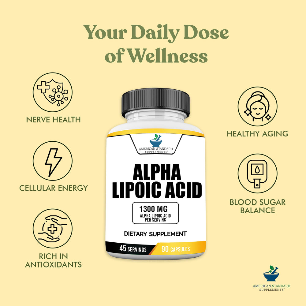 American Standard Alpha Lipoic Acid dosage instruction closeup for easy reference.