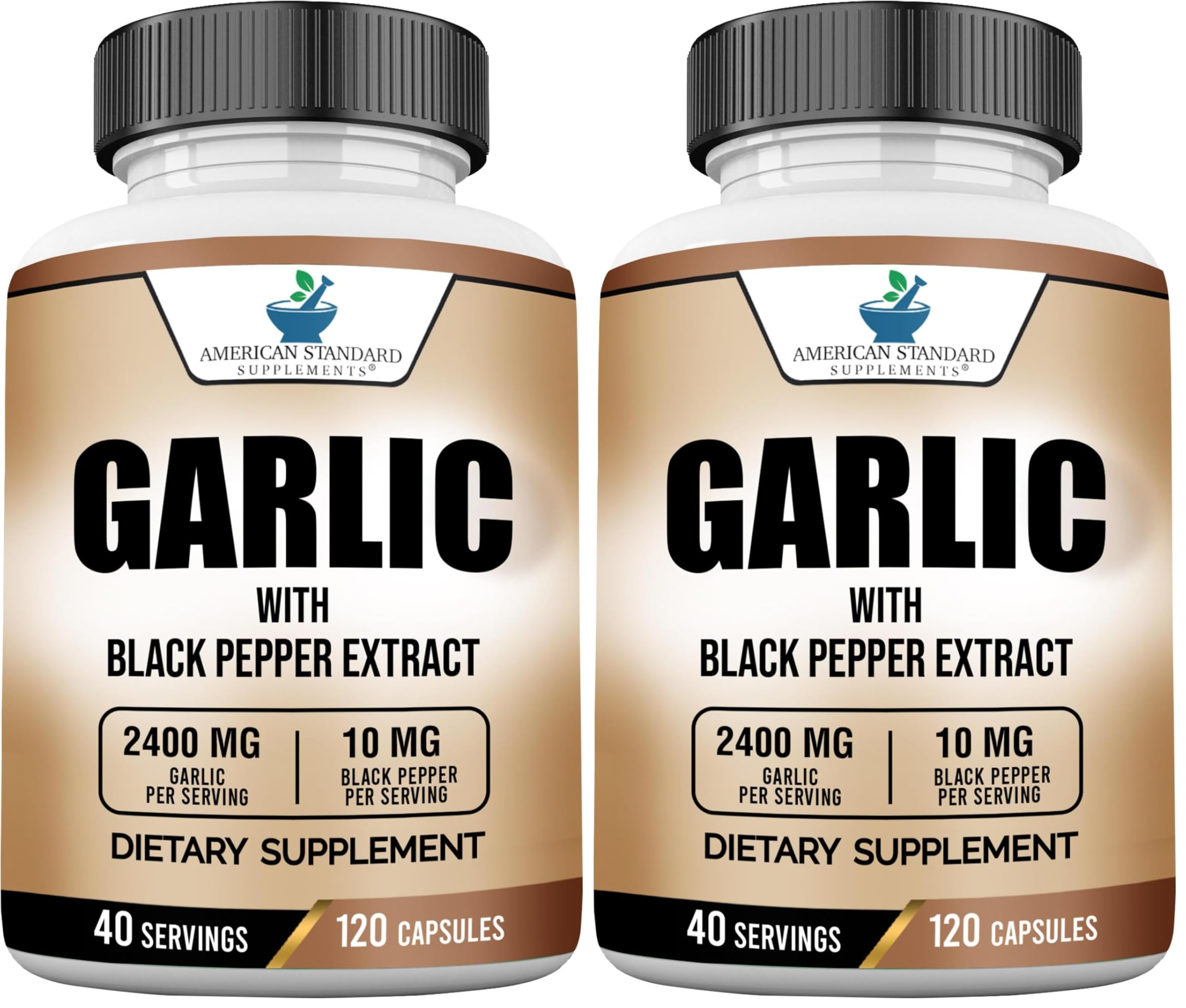 American Standard Garlic 2400mg bottle close-up showing potency for daily use.