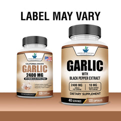 Garlic with black pepper extract capsule, highlighting absorption support.