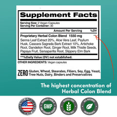 American Standard Colon Cleanse ingredients blend showcases natural herbs for gentle cleansing