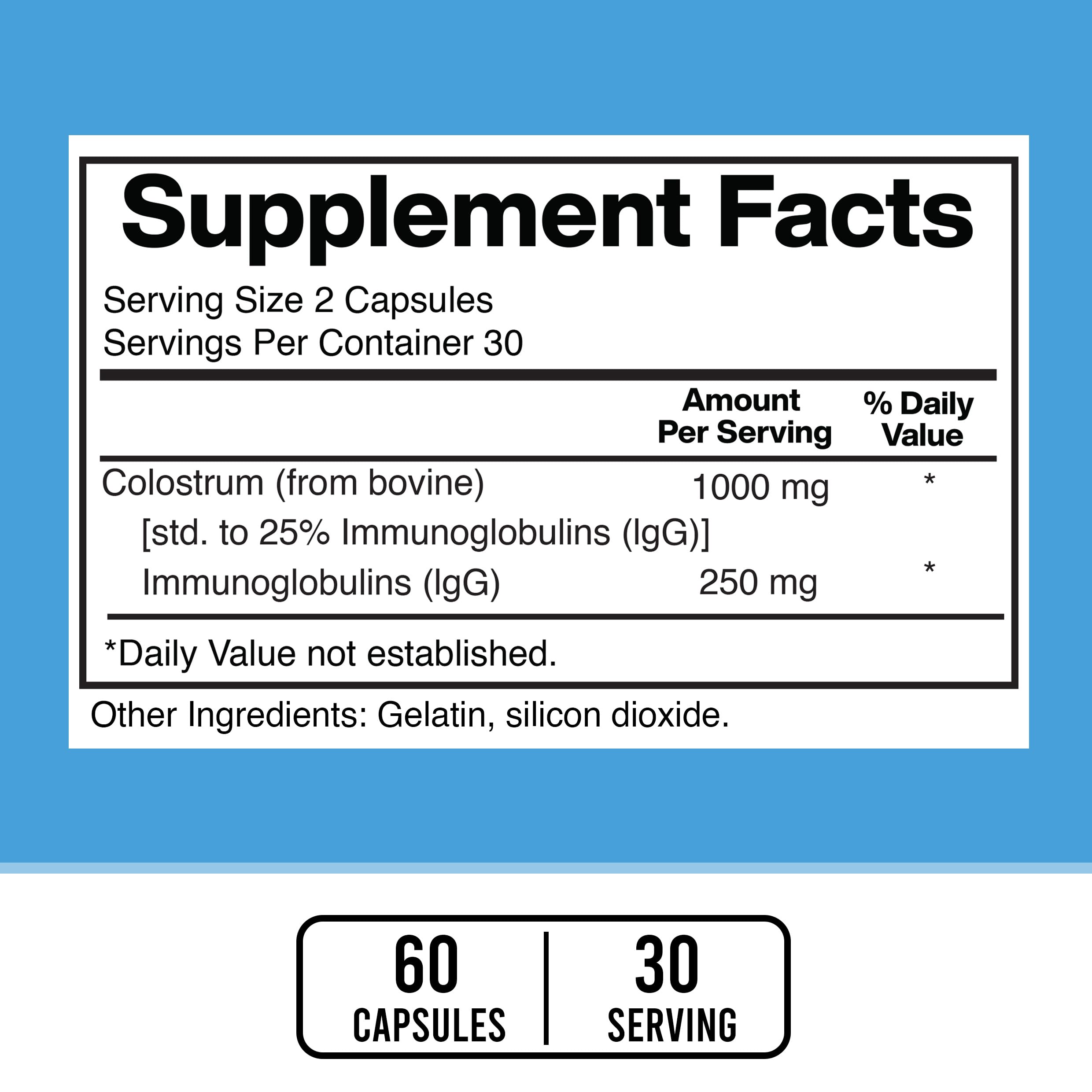 American Standard Colostrum Capsules 60-count bottle, convenient daily dosing for routines.