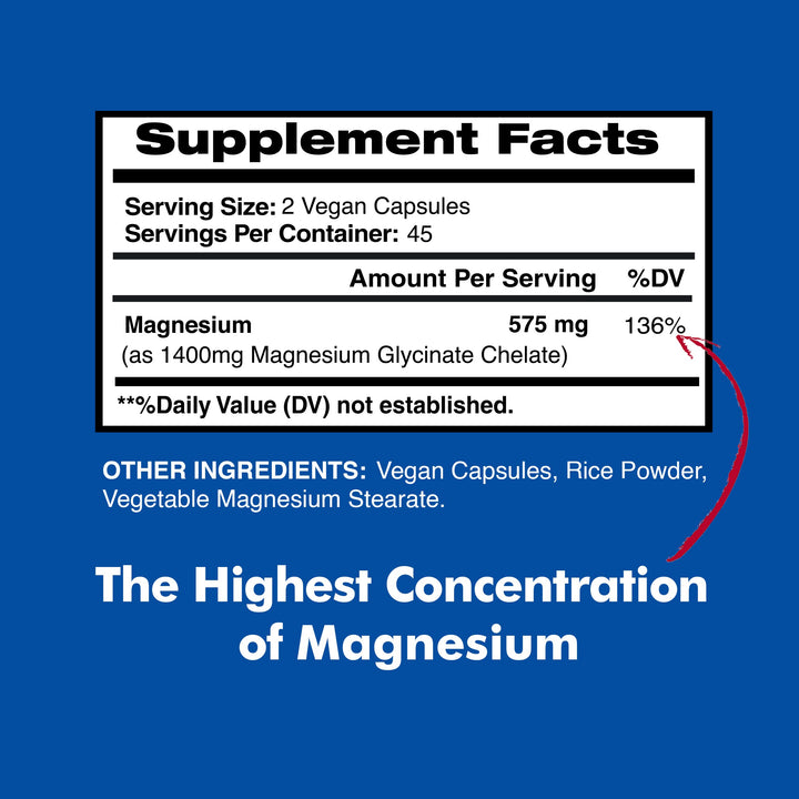 American Standard magnesium glycinate capsules close-up, vegetarian capsules for easy daily supplementation