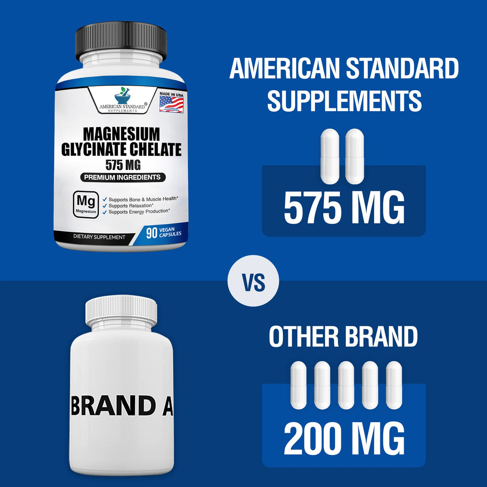 American Standard magnesium glycinate label with dosage for bone health and sleep support