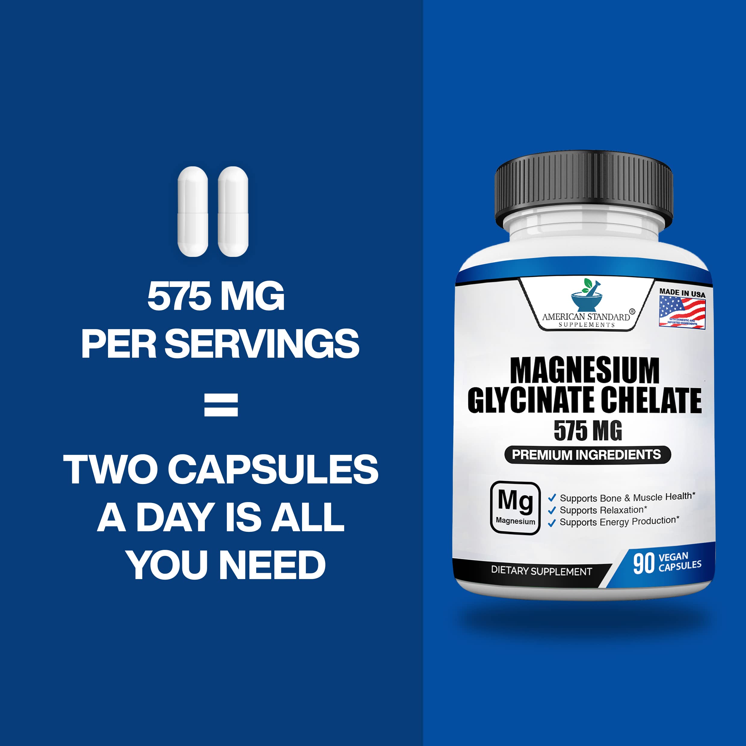 American Standard packaging highlighting chelated formula for absorption