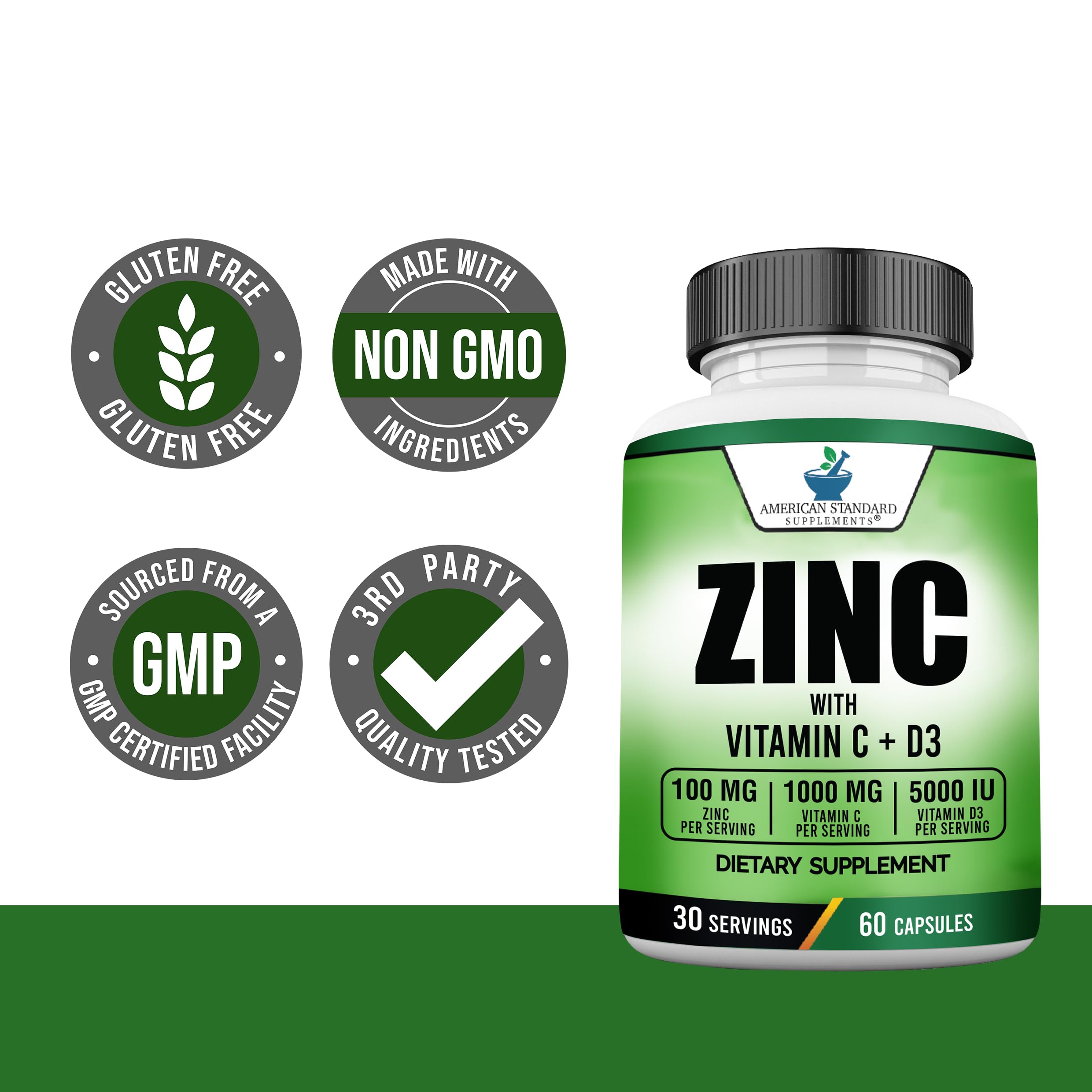 American Standard Supplements USA-made quality seal on bottle label.
